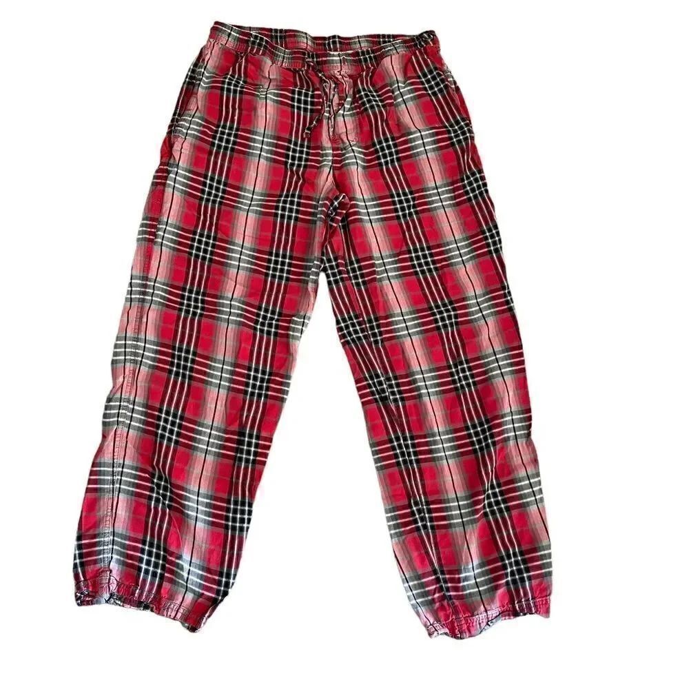 Life is Good Red Black White Cozy Soft Plaid Flannel Unisex  Pajama Pants M